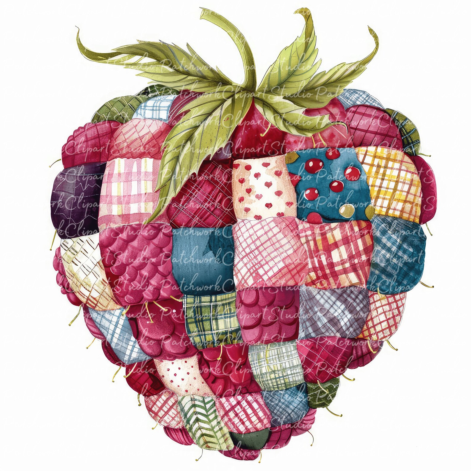 10 Raspberries Clipart Bundle, PNG & JPG, Printable Patchwork Raspberry ...
