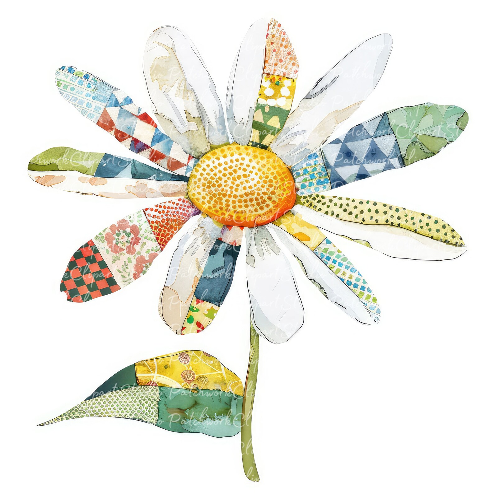 10 Daisies Clipart Bundle, PNG & JPG, Printable Patchwork Daisy ...