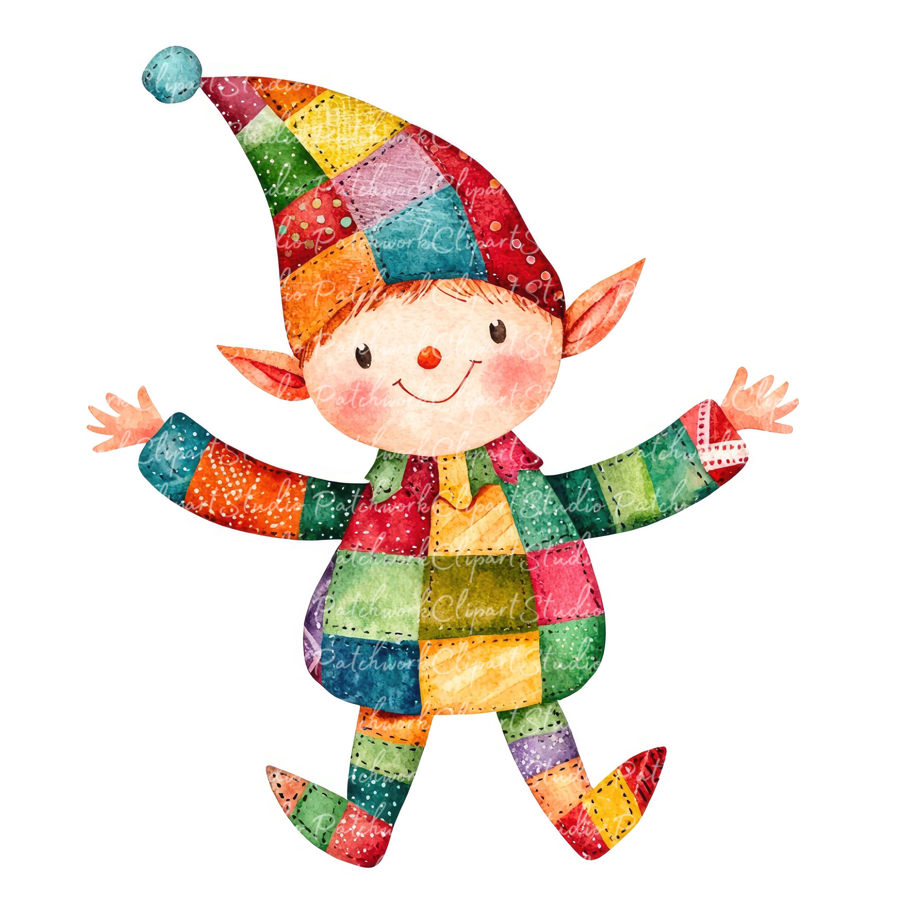 10 Christmas Elf Clipart Bundle, PNG & JPG, Printable Patchwork Elf ...