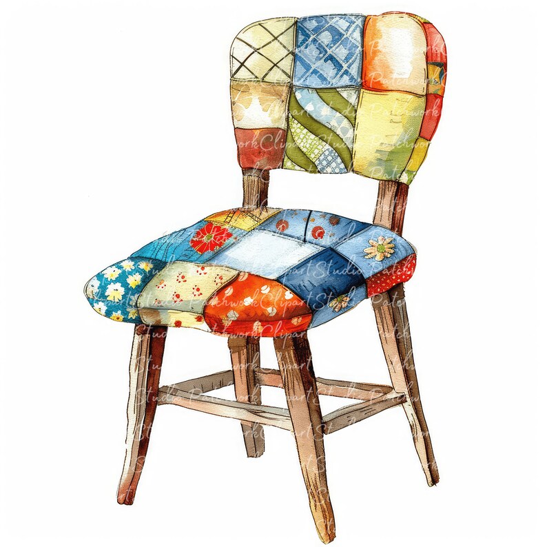 10 Chairs Clipart Bundle, Printable Patchwork Chair, Quilted Fabric ...
