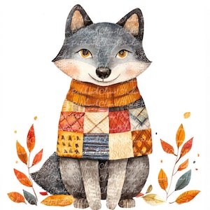 10 herfstwolf clipartbundel, png en jpg, afdrukbare patchwork, wolf in herfst illustraties, digitale download, scrapbook crafting, quiltafbeelding