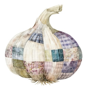 10 Garlic Clipart Bundle, PNG i JPG, Wydrukowany Patchwork Czosnek, Ilustracje, Pobieranie cyfrowe, Tworzenie albumów, Obraz kołdry