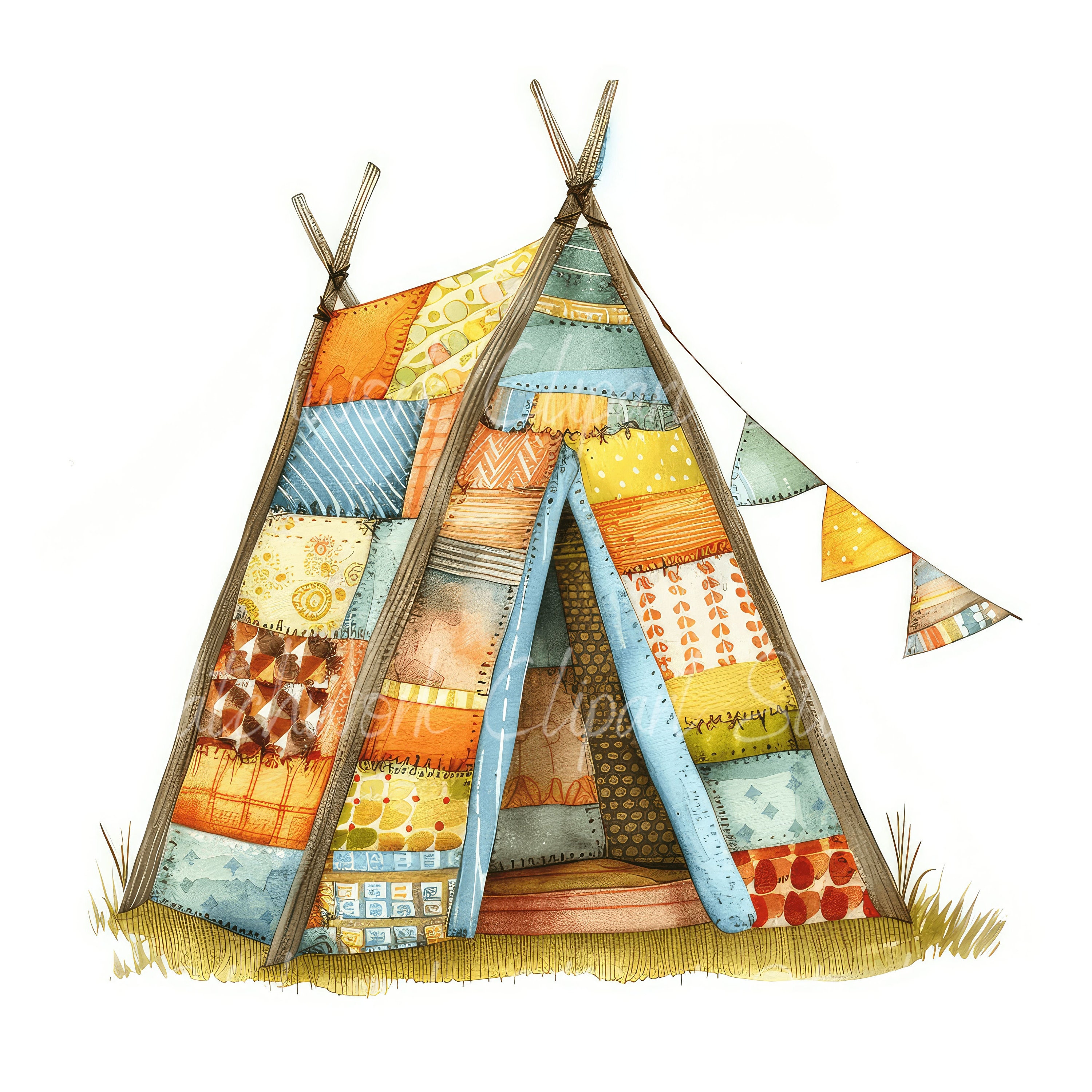 Tent Clipart Bundle, Printable Tents, Cute Quilted Fabric Illustrations ...