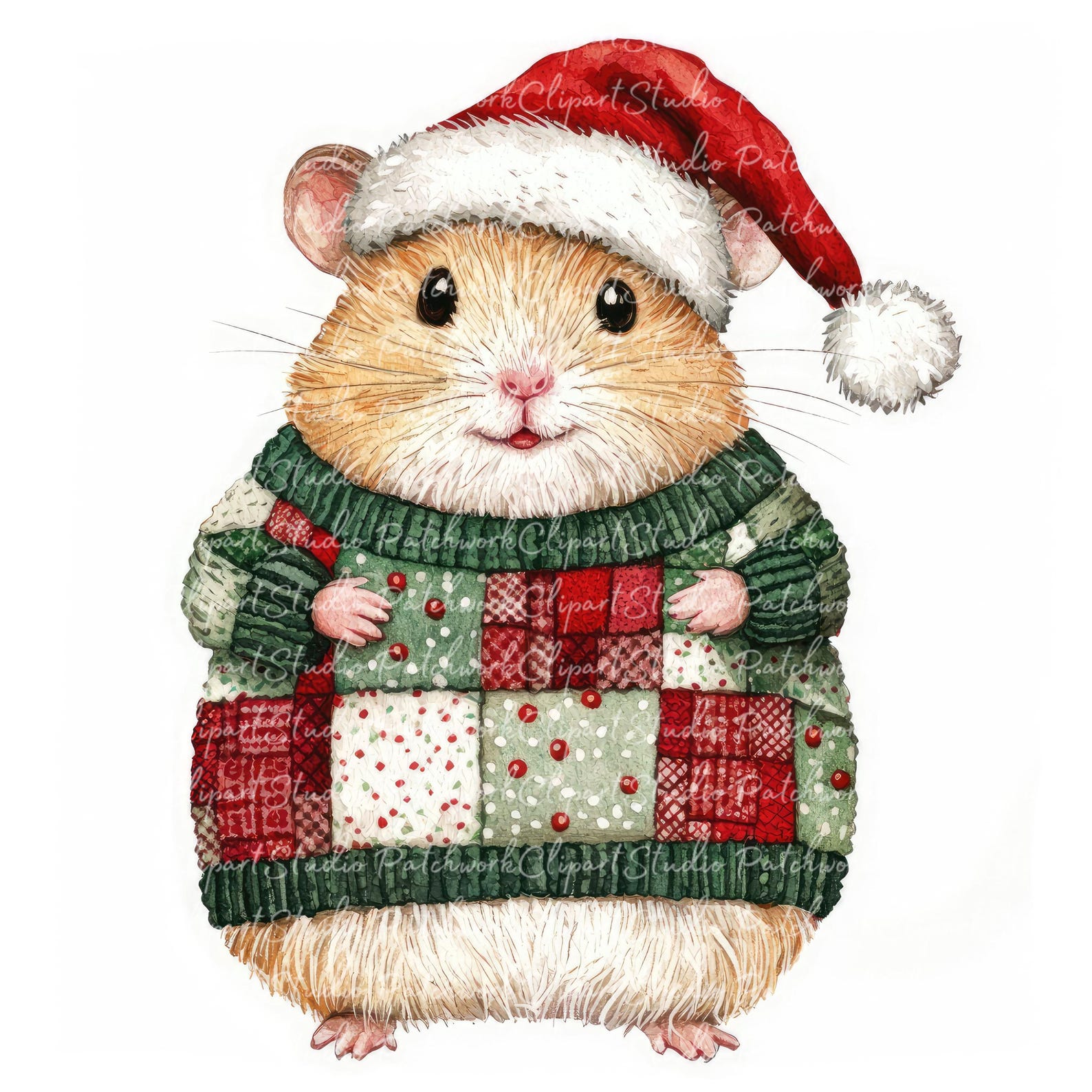 10 Christmas Hamster Clipart Bundle, PNG &amp; JPG, Printable Patchwork ...