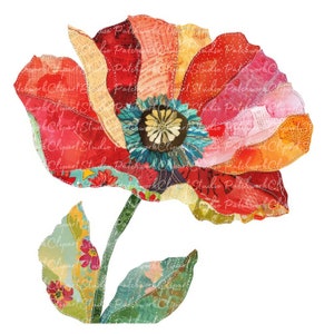 Pacote com 10 clipart de flores de papoula, PNG e JPG, papoulas de patchwork para impressão, ilustrações, download digital, artesanato para scrapbook, imagem de colcha