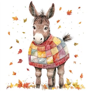 10 herfst ezel clipartbundel, png en jpg, afdrukbare patchwork, ezel in herfst illustratie, digitale download, scrapbook ambacht, quiltafbeelding