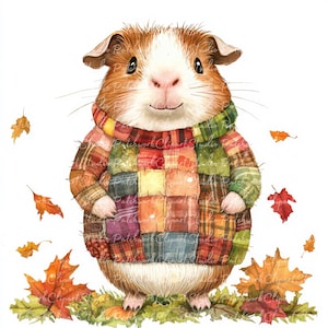 Paquete de 10 imágenes prediseñadas de conejillos de indias de otoño, imágenes PNG y JPG para patchwork, ilustración de otoño de conejillos de indias, descarga digital, álbum de recortes, imagen de colcha