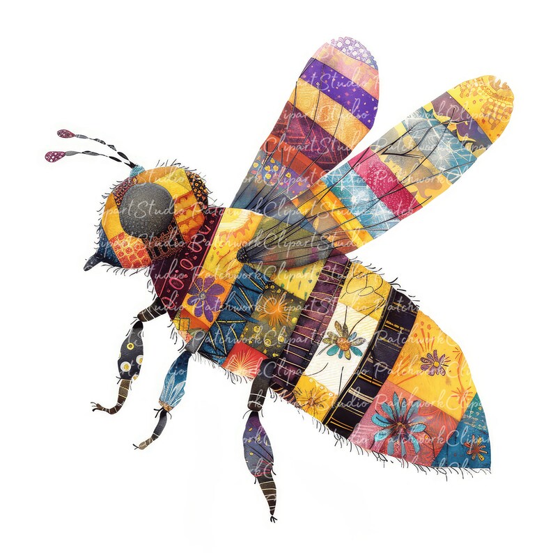 Patchword Bee Pattern 10 Bees Clipart Bundle, PNG & JPG, Printable Patchwork Bee ...