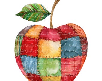 10 Apples Clipart Bundle, PNG & JPG, Printable Patchwork Apple, Illustrations, Digital Download, Scrapbook Crafting, Quilt Image  Apple
