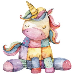10 Unicorns Clipart Bundle, PNG & JPG, Printable Patchwork Unicorn, Horse, Illustrations, Digital Download, Scrapbook Crafting, Quilt Image