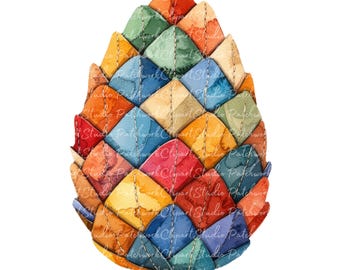 10 Pinecones Clipart Bundle, PNG & JPG, Printable Patchwork Illustrations, Digital Download, Pinecone Images, Whimsical Autumn, Fall Image