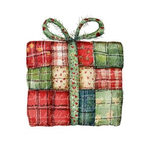 Paquete de 10 imágenes prediseñadas de regalos de Navidad, PNG y JPG, patchwork imprimible, ilustración de regalo de Navidad, descarga digital, manualidades con álbumes de recortes, imagen de colcha