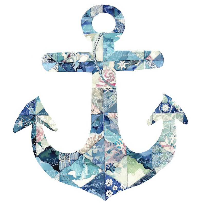 10 Anchors Clipart Bundle, PNG &amp; JPG, Printable Patchwork Anchor ...