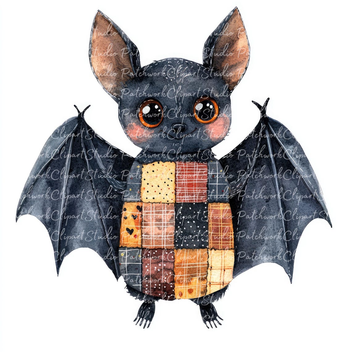 10 Bat Clipart Bundle, PNG & JPG, Printable Patchwork, Spooky Halloween ...
