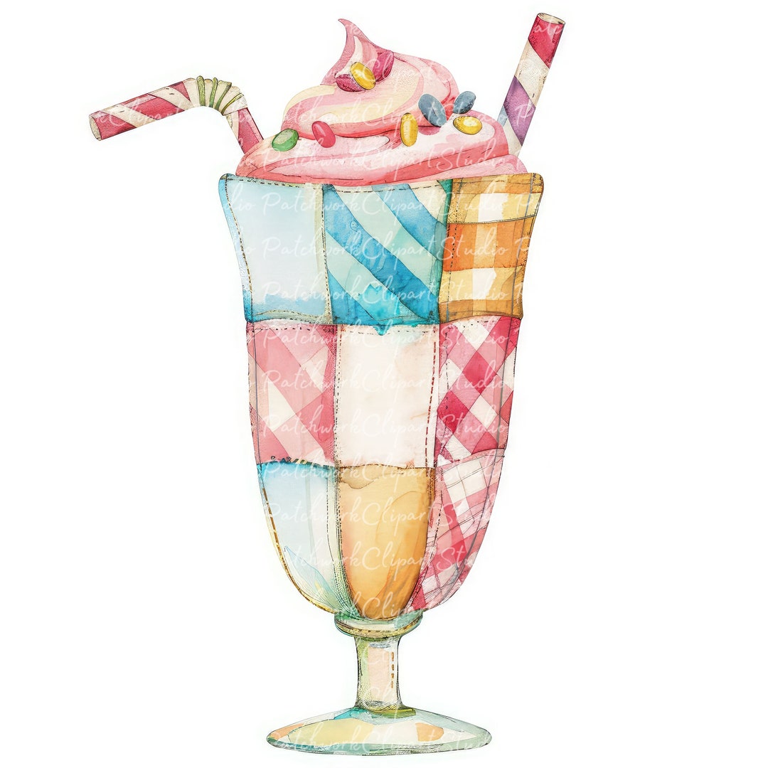10 Milkshakes Clipart Bundle, Printable Patchwork Milkshake, Quilted ...