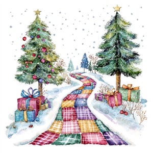 Lot de 10 cliparts route de Noël, PNG & JPG, patchwork imprimable, illustrations de Noël hiver, téléchargement numérique, travaux manuels de scrapbooking, image de courtepointe