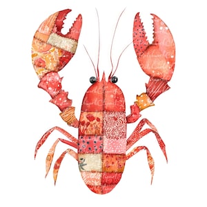 10 Lobster Clipart Bundle, PNG & JPG, Printable Patchwork Lobster Illustration, Digital Download, Scrapbook Crafts, Quilt Sea Creature Image