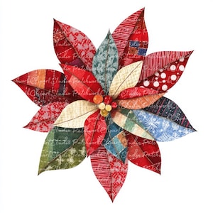 Lot de 10 cliparts poinsettia, PNG & JPG, patchwork imprimable, illustration de fleur de Noël, téléchargement numérique, travaux manuels de scrapbooking, image de courtepointe