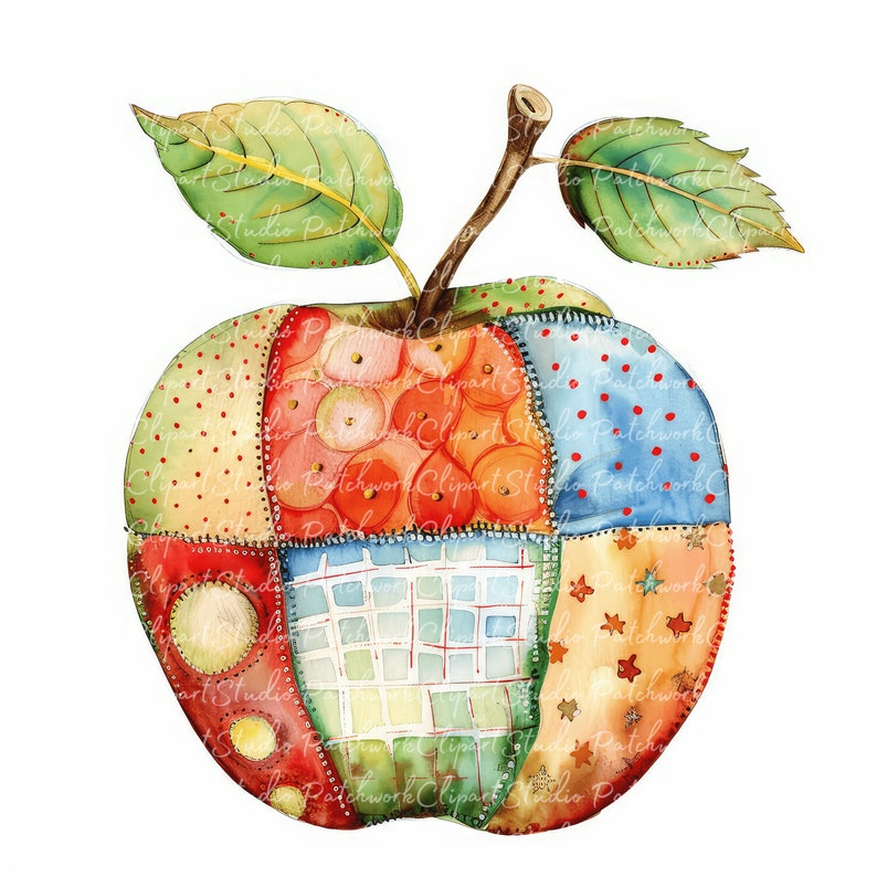 Patchwork Mac 10 Apples Clipart Bundle, PNG & JPG, Printable Patchwork Apple ...
