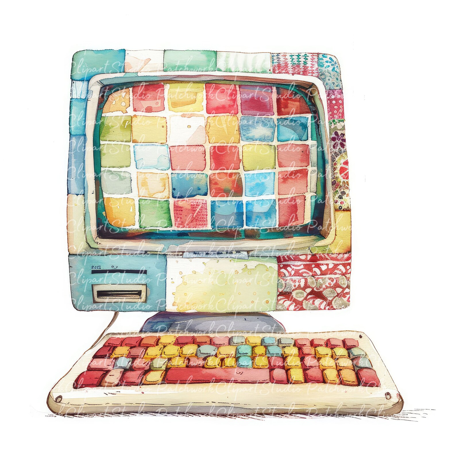 10 Computers Clipart Bundle, PNG & JPG, Printable Patchwork Computer ...
