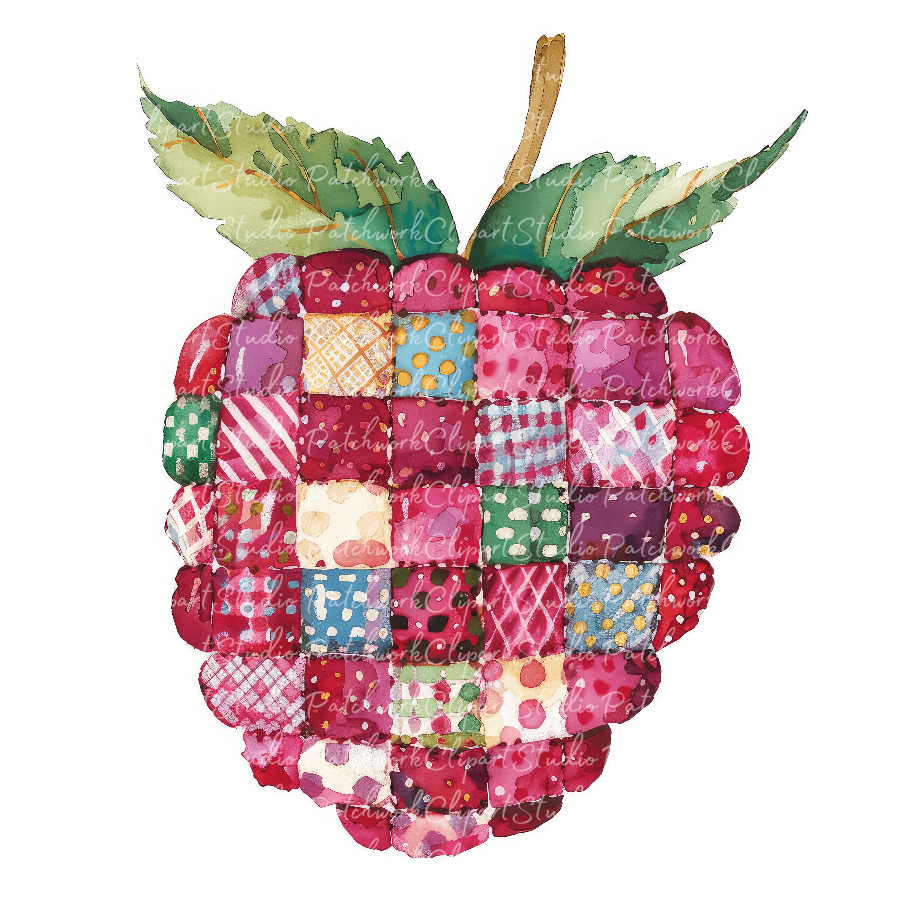 10 Raspberries Clipart Bundle, PNG & JPG, Printable Patchwork Raspberry ...