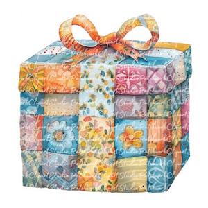 10 geschenkverpakkingen clipartbundel, png en jpg, afdrukbare patchworkcadeaus, geschenkdoos, illustraties, digitale download, plakboekambachten, quiltafbeelding