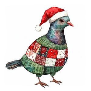10 Christmas Pigeon Clipart Bundle, PNG & JPG, Printable Patchwork, XMAS Bird Illustrations, Digital Download, Scrapbook Crafts, Quilt Image