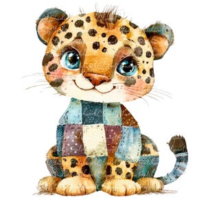 Pacchetto di 10 Clipart di giaguari, PNG e JPG, illustrazioni di giaguari patchwork stampabili, download digitale, creazione di album, immagini di animali selvatici
