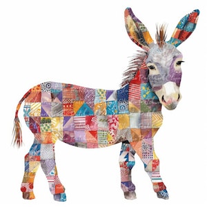 10 ezels clipartbundel, png en jpg, afdrukbare patchwork ezel, illustraties, digitale download, scrapbooking, quiltafbeelding