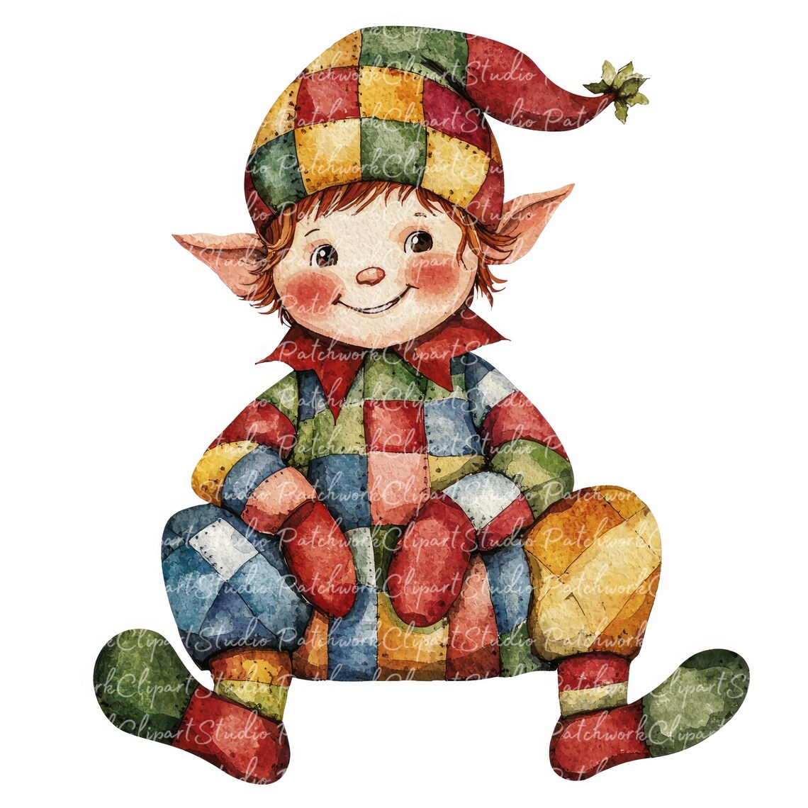 10 Elf Clipart Bundle, PNG & JPG, Printable Patchwork Christmas Elf ...