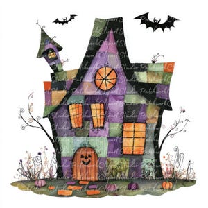 10 Halloween House Clipart Bundle, PNG & JPG, Printable Patchwork, Spooky Illustrations, Digital Download, Scrapbook Crafting, Quilt Image
