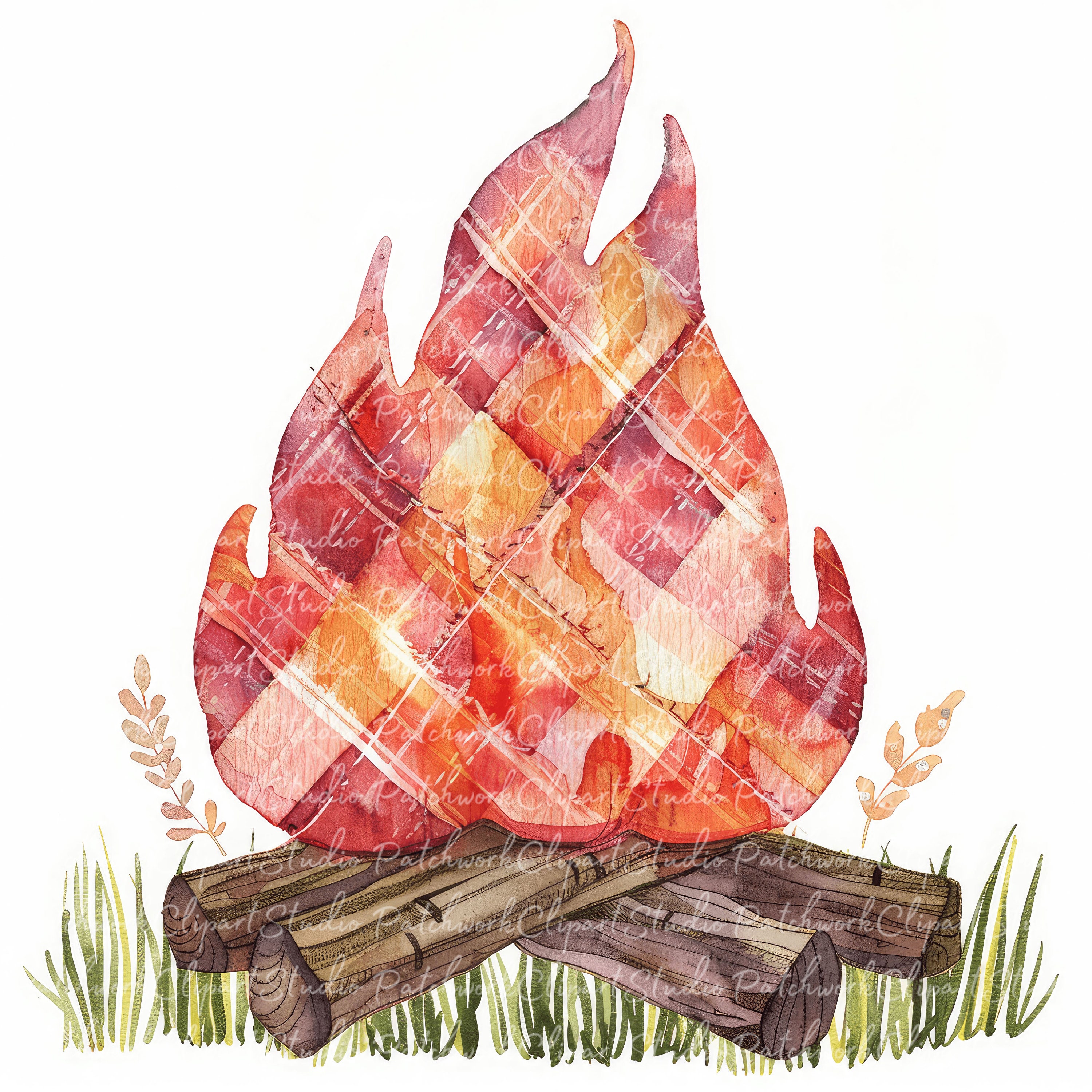 Fire Patchwork 10 Fire Clipart Bundle, Printable Patchwork Flames, Quilted Fabric ...