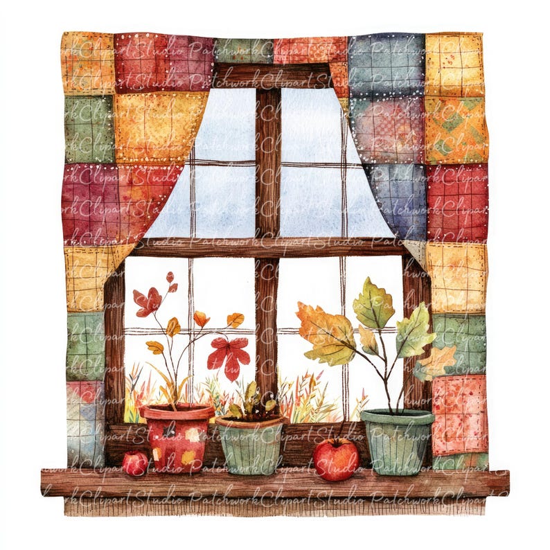 Fall Window Print 10 Autumn Window Clipart Bundle, PNG & JPG, Printable Patchwork, Fall ...