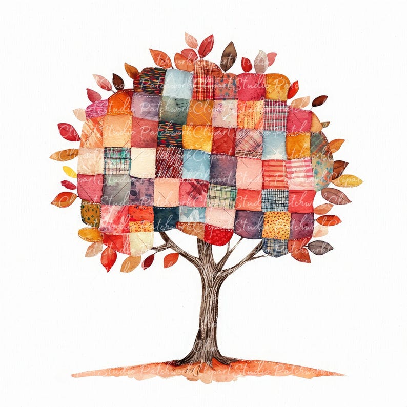 10 Autumn Tree Clipart Bundle, PNG & JPG, Printable Patchwork, Fall ...