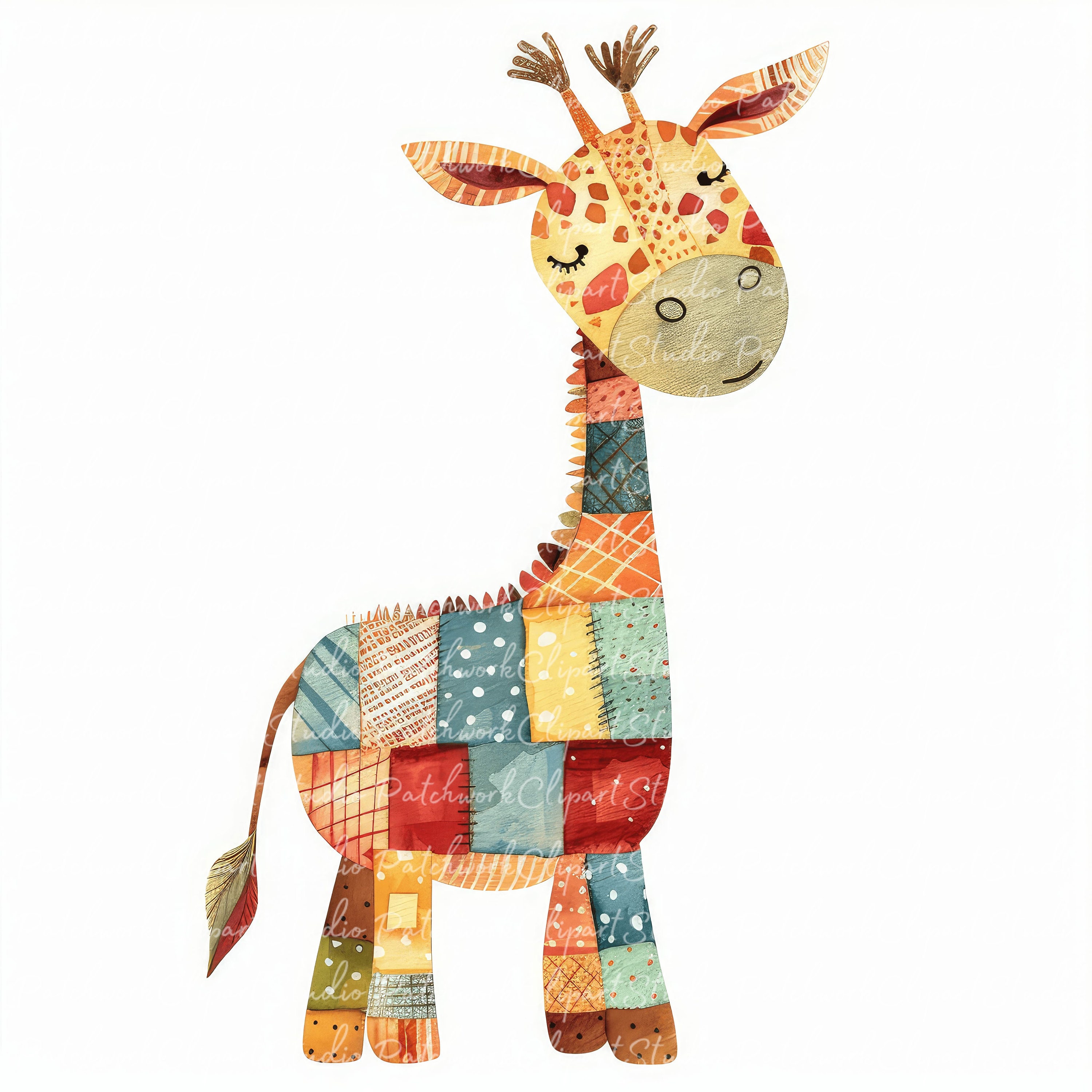 10 Giraffes Clipart Bundle, PNG & JPG, Printable Patchwork Giraffe ...