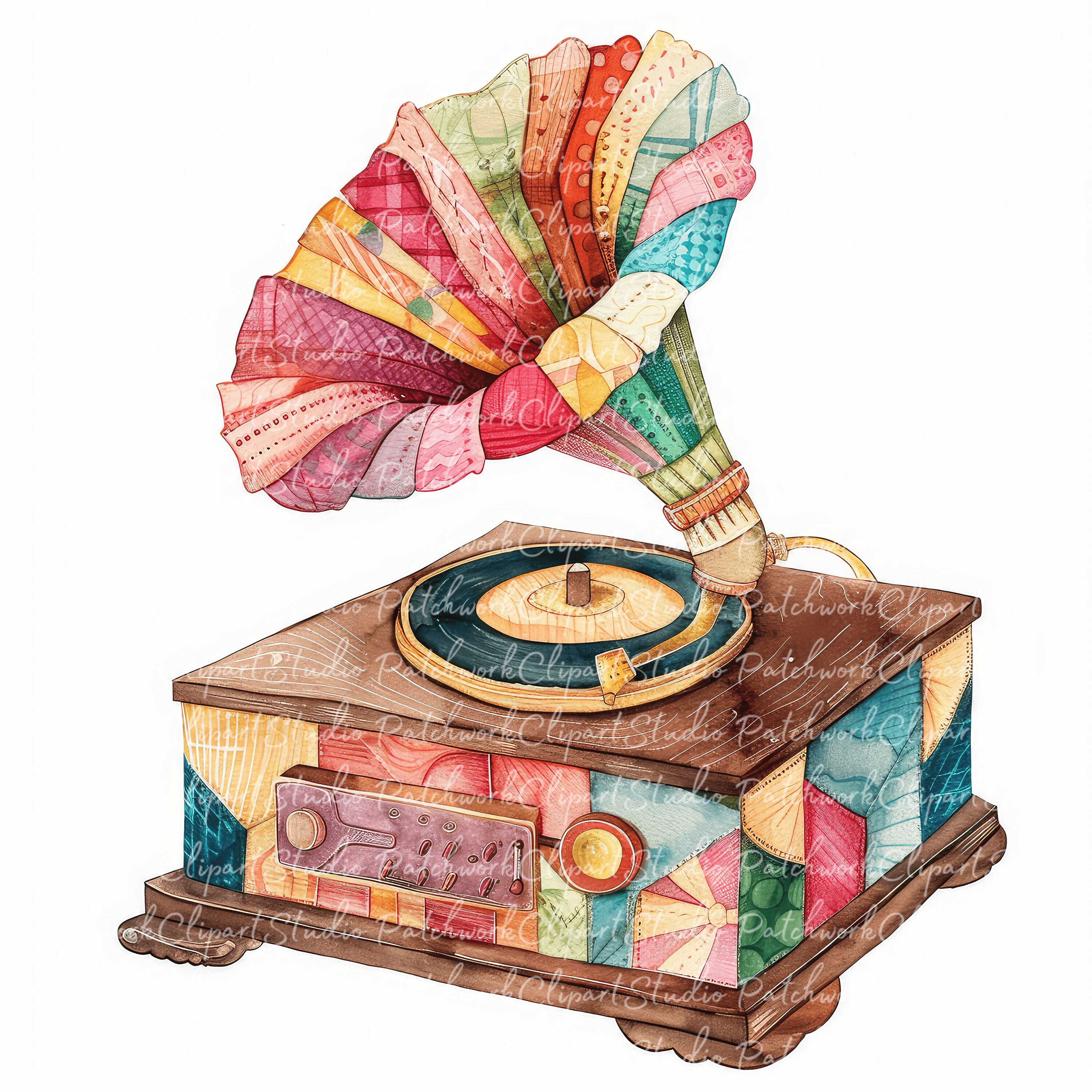 10 Gramophone Clipart Bundle, PNG &amp; JPG, Printable Patchwork, Music ...
