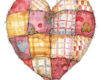 10 Hearts Clipart Bundle, PNG & JPG, Printable Patchwork Heart, Illustrations, Digital Download, Scrapbook Crafting, Quilt Image  Love