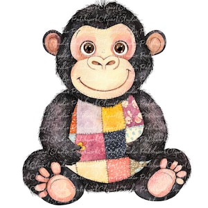 10 Gorilla Clipart Bundle, PNG & JPG, Printable Patchwork Monkey Illustrations, Digital Download, Scrapbook Crafting, Cute Gorilla Image