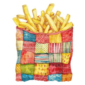 Paquete de 10 imágenes prediseñadas de papas fritas, PNG y JPG, papas fritas de patchwork imprimibles, ilustraciones, descarga digital, manualidades con álbumes de recortes, imágenes de colchas