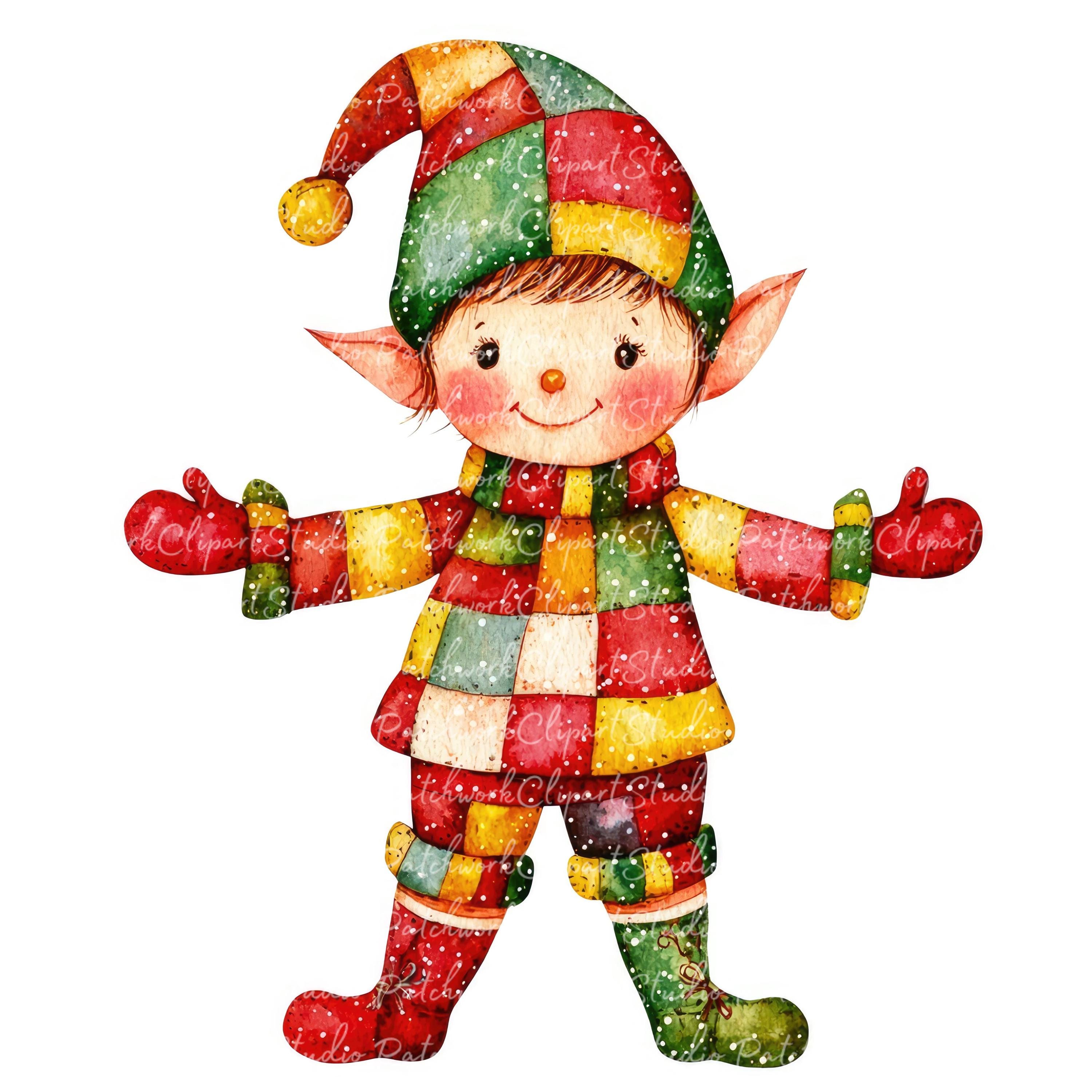 10 Christmas Elf Clipart Bundle, PNG & JPG, Printable Patchwork Elf ...