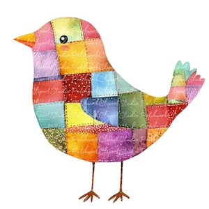 Paquete de 10 imágenes prediseñadas de pájaros coloridos (PNG y JPG), ilustraciones imprimibles de pájaros divertidos para patchwork, descarga digital, manualidades de scrapbooking, imagen de colcha