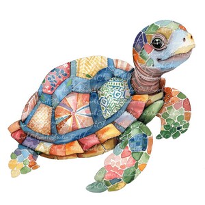 10 Turtle Clipart Bundle, PNG & JPG, Printable Patchwork Turtles ...