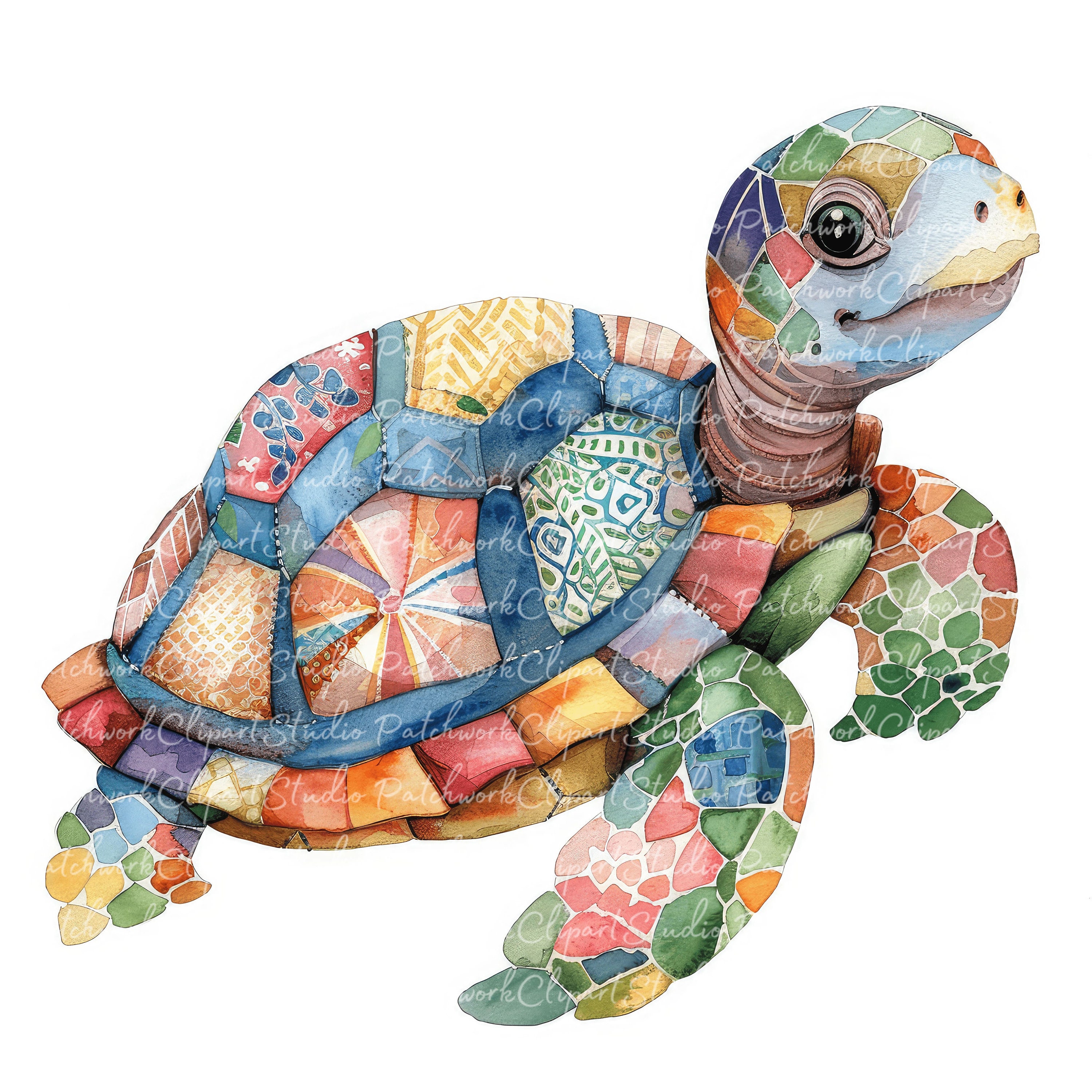 10 Turtle Clipart Bundle, PNG & JPG, Printable Patchwork Turtles ...