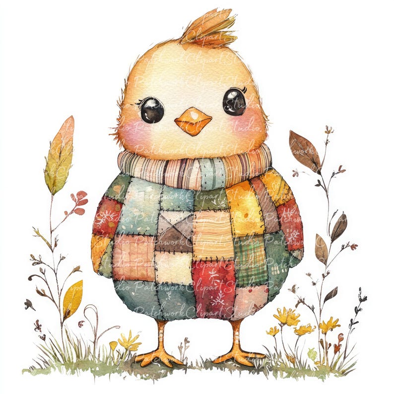 10 Autumn Chick Clipart Bundle, PNG & JPG, Printable Patchwork, Chick ...