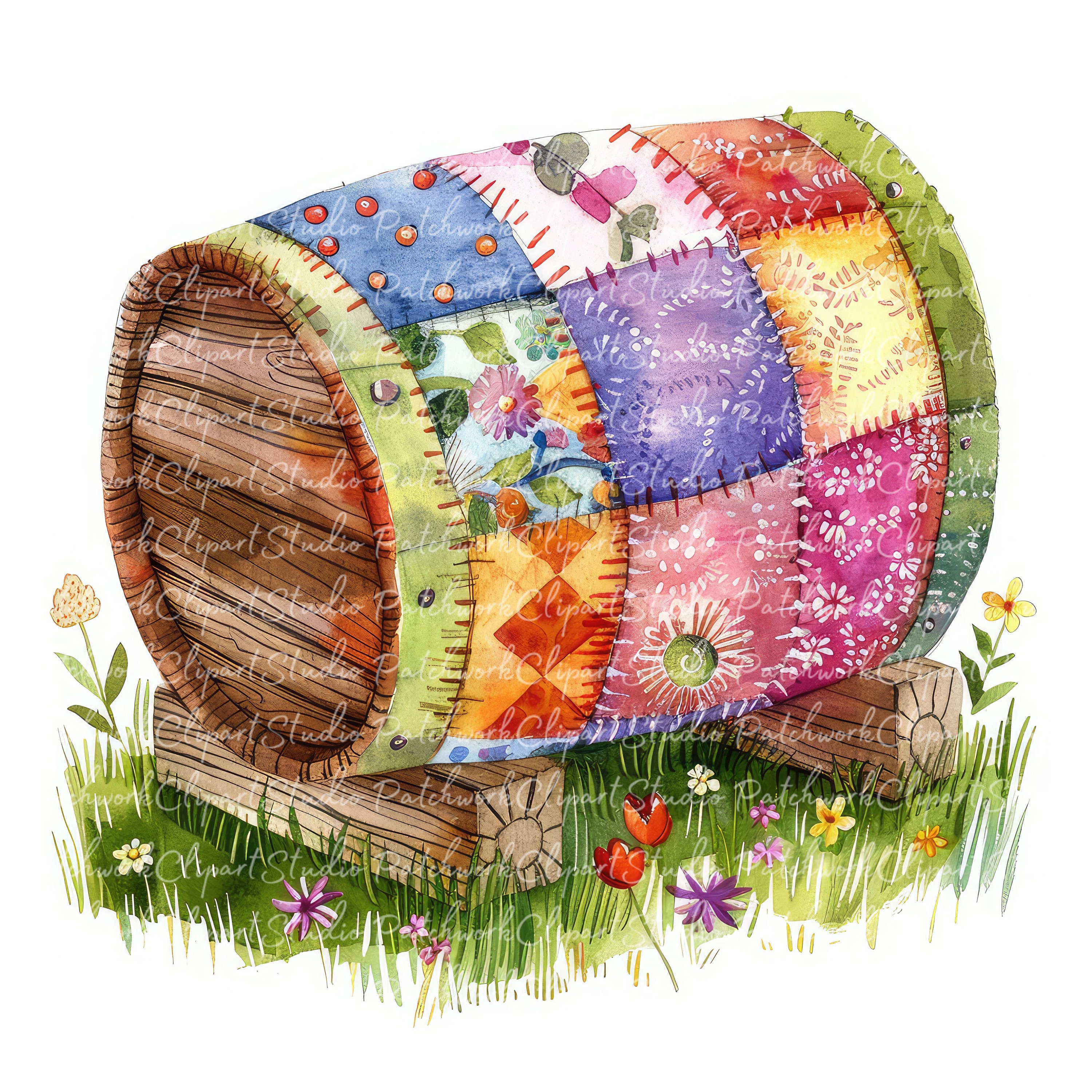 10 Barrels Clipart Bundle, PNG & JPG, Printable Patchwork Barrel ...