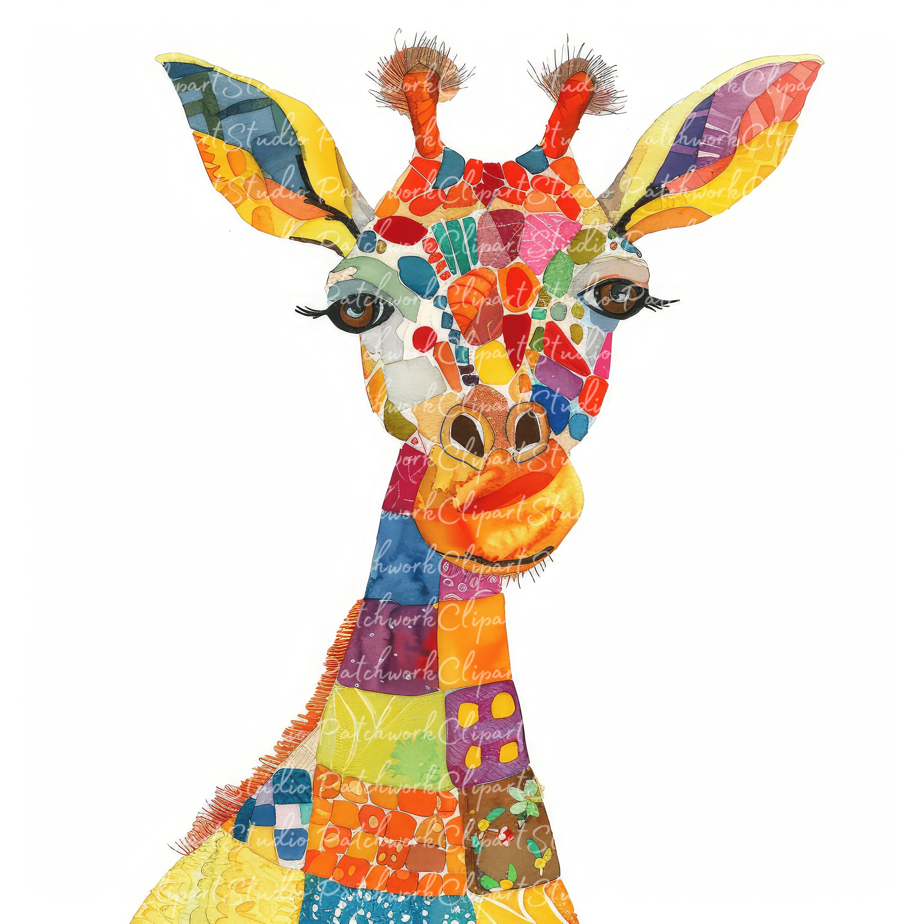 10 Giraffes Clipart Bundle, PNG & JPG, Printable Patchwork Giraffe ...