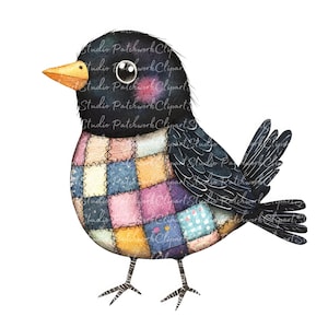 10 Black Bird clipartbundel, png en jpg, afdrukbare patchwork kraaiillustraties, digitale download, plakboek, merelafbeeldingen, raafafbeelding