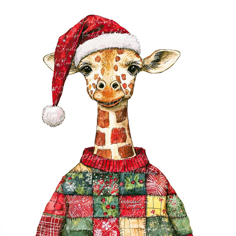 10 Christmas Giraffe Clipart Bundle, PNG & JPG, Printable Patchwork ...