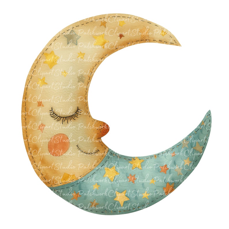 Patchwork Moon 10 Moon Clipart Bundle, PNG & JPG, Printable Patchwork Yellow Moons ...