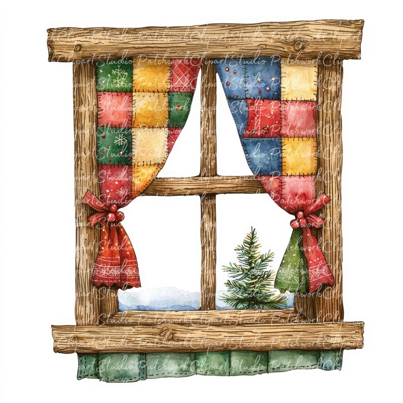 Window Pane Ribbon Christmas 10 Christmas Window Clipart Bundle, PNG & JPG, Printable Patchwork ...